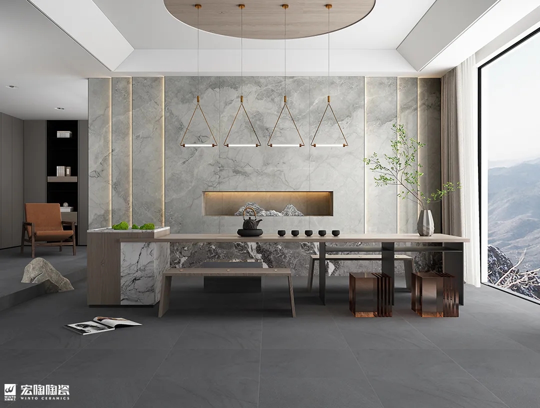 pp电子游戏伯尔尼石9-TPG2712A022ABC瓷砖地砖1200×2700×9mm新中式风效果图