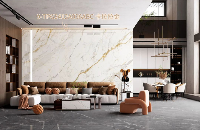 pp电子游戏卡拉拉金质感砖客厅装修效果图