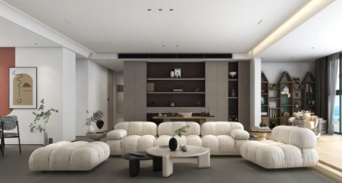 pp电子游戏质感砖现代风简奢客厅效果图