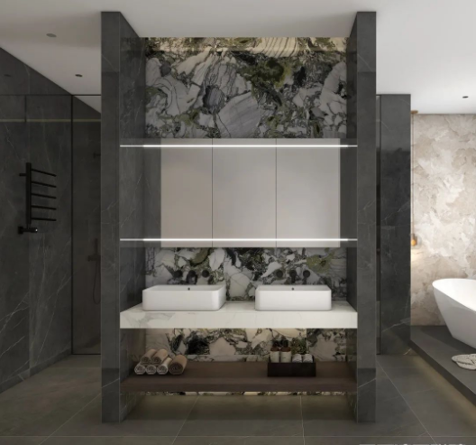 pp电子游戏质感砖卫生间效果图