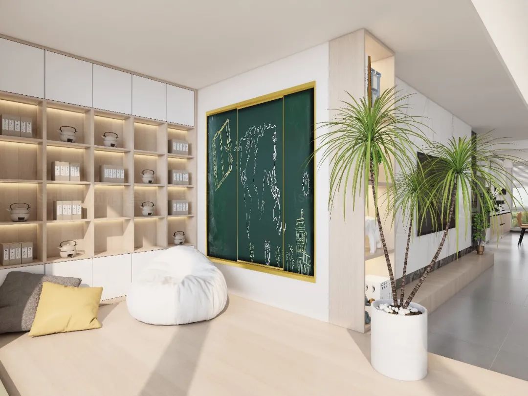pp电子游戏陶瓷米黄色客厅+儿童区效果图