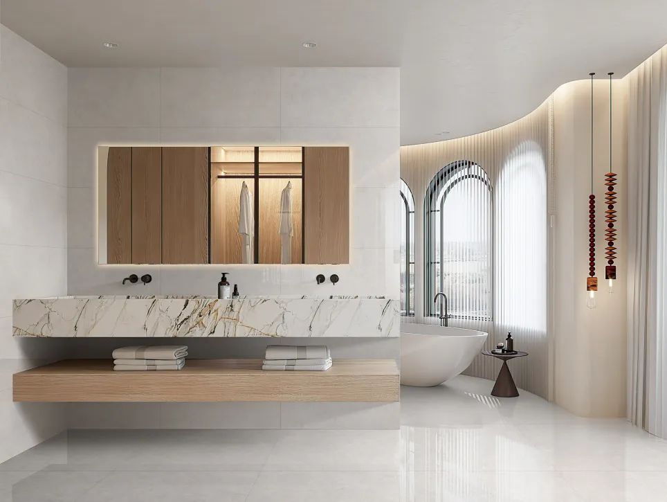 900X1800mm 路斯棕灰、白玉兰等系列pp电子游戏陶瓷大板装修效果图